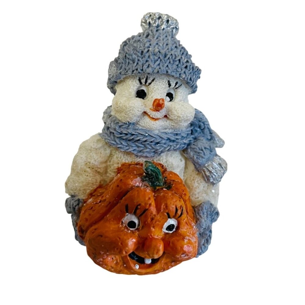 Adorable Snowman With‎ Pumpkin Collectible Figurine - Winter Wonderland Humor 3"